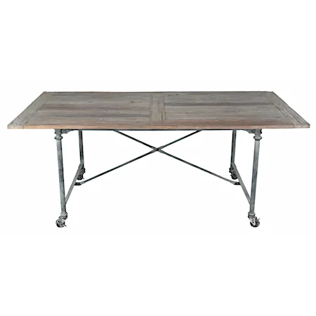 Rectangular Dining Table with Reclaimed Wood Top and Metal Legs with Casters